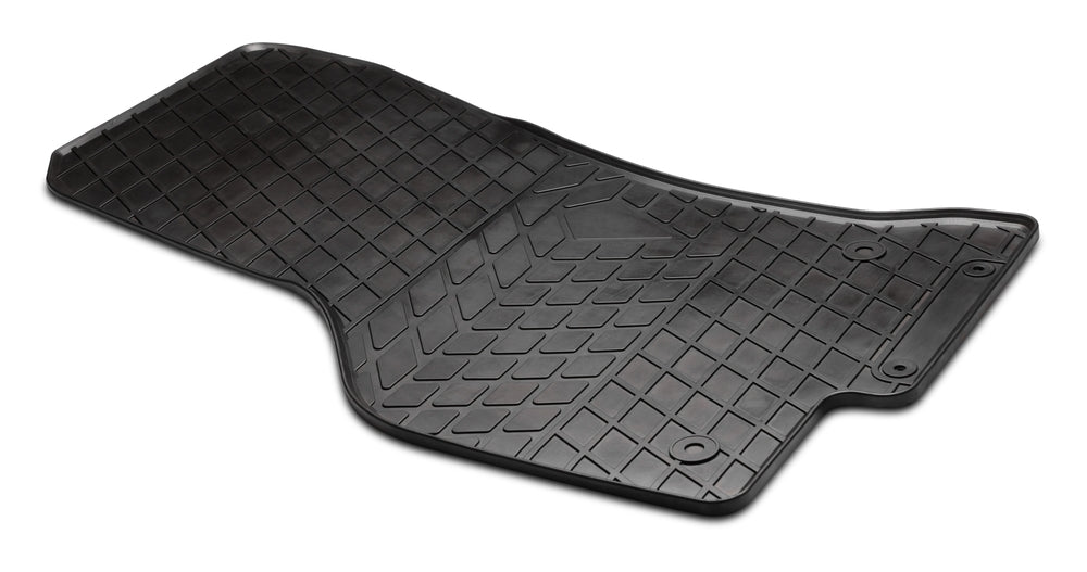 Black car floor mat with diamond pattern on a white background